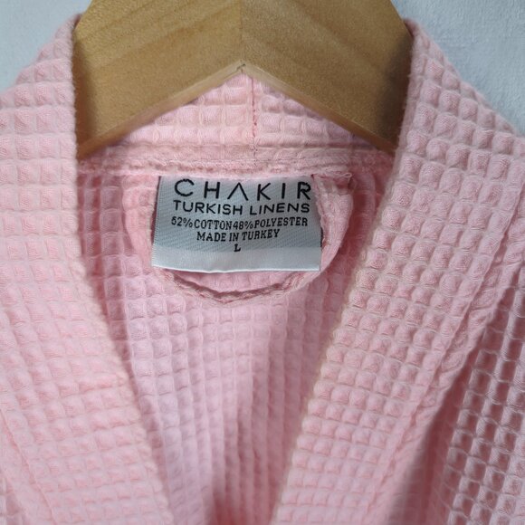 Shakir Pink Waffle Knit Turkish Linen Bathrobe - Picture 2 of 4
